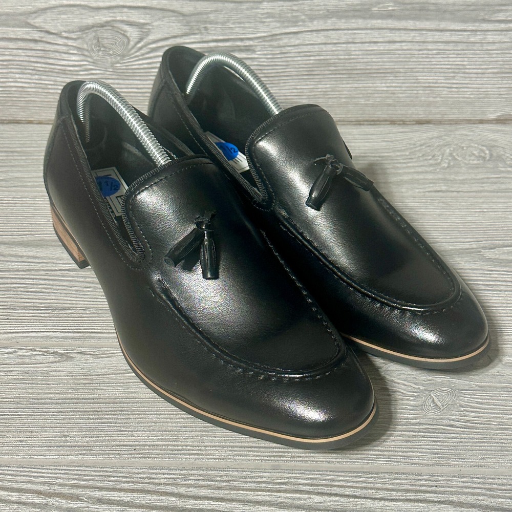 Ike Behar Black Leather Tassel Loafers Mens Dress Shoes‎ Slip On Size 11.5 New